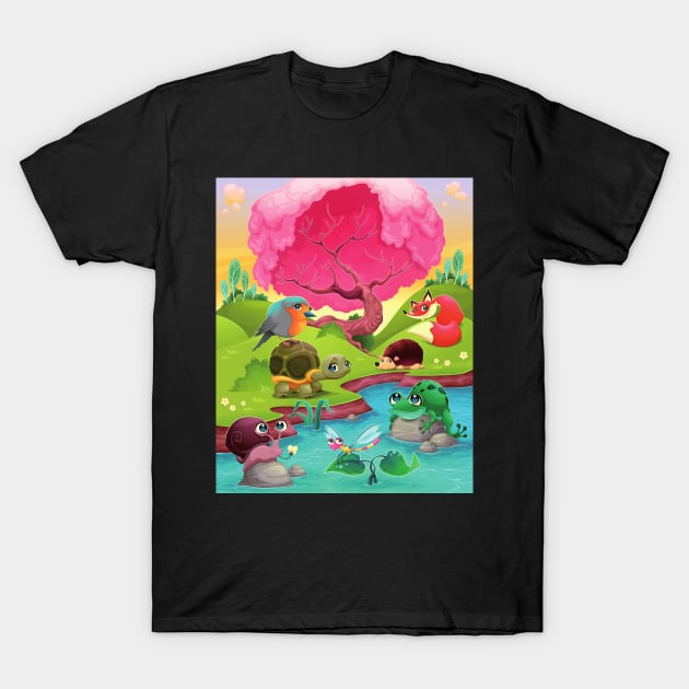 Animal Pond Scene T-Shirt by ddraw